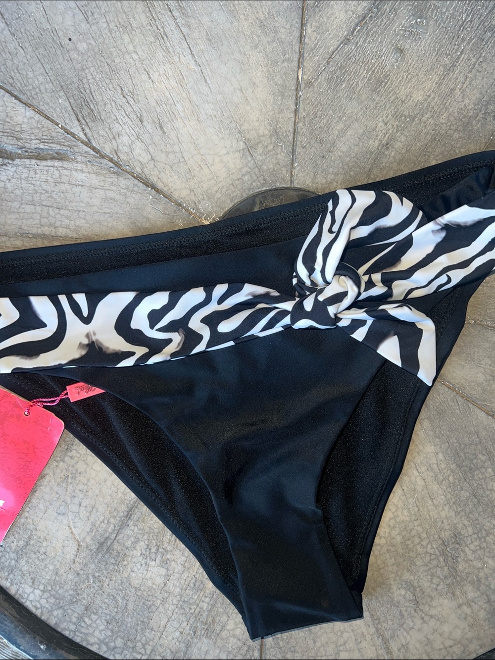 Black Bikini Bottom with Zebra-Print Side Tie